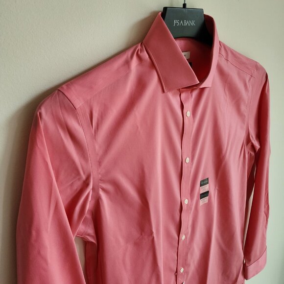 15.5 32/33 Pink Dress Shirt Skinny Fit Jos A Bank New Nwt Mens Flamingo Stretch - Picture 14 of 17